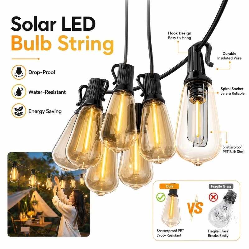Outdoor Camping Lights String - أضواء LED شمسية خارجية على شكل