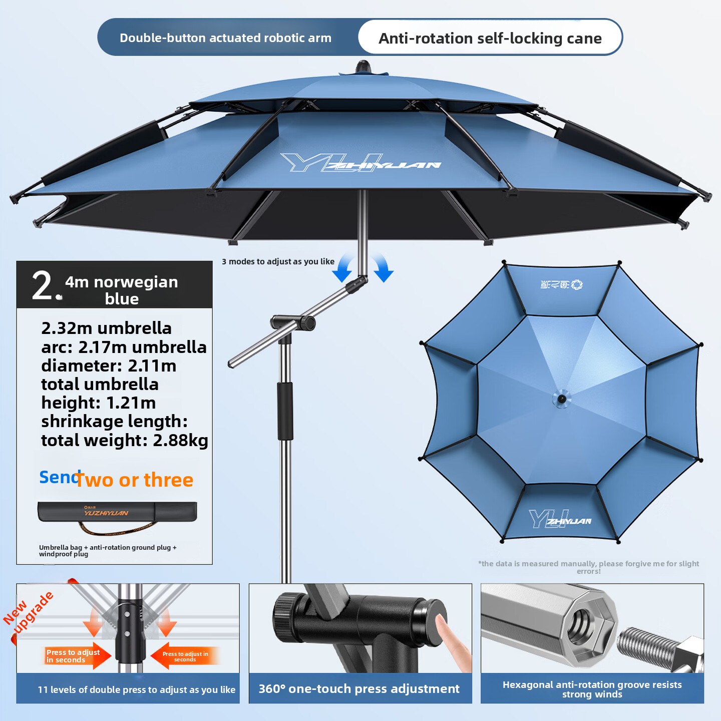 مظلة صيد بطول 2.4 متر مع زرين  - مراجعة Outdoor Camping Umbrella وسعره